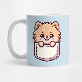 Kawaii Pomeranian Puppy in Pocket Cute Peeking Dog Lover Mug